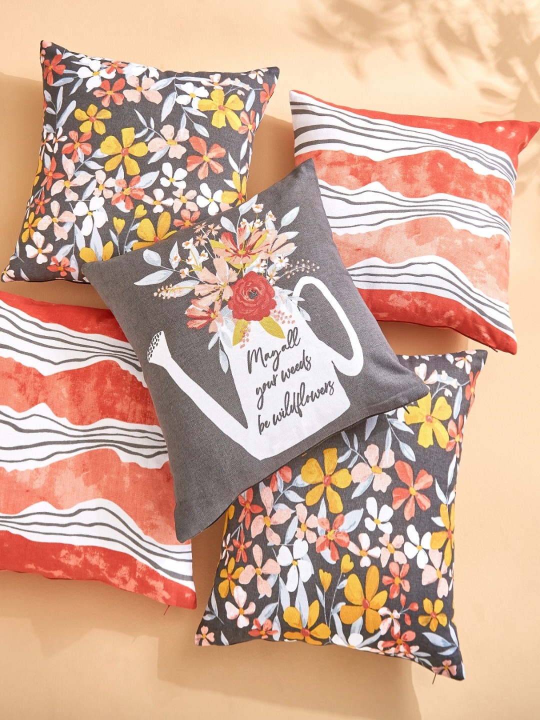 

Home Centre Red & White Set of 5 Quirky Square Cushion Covers