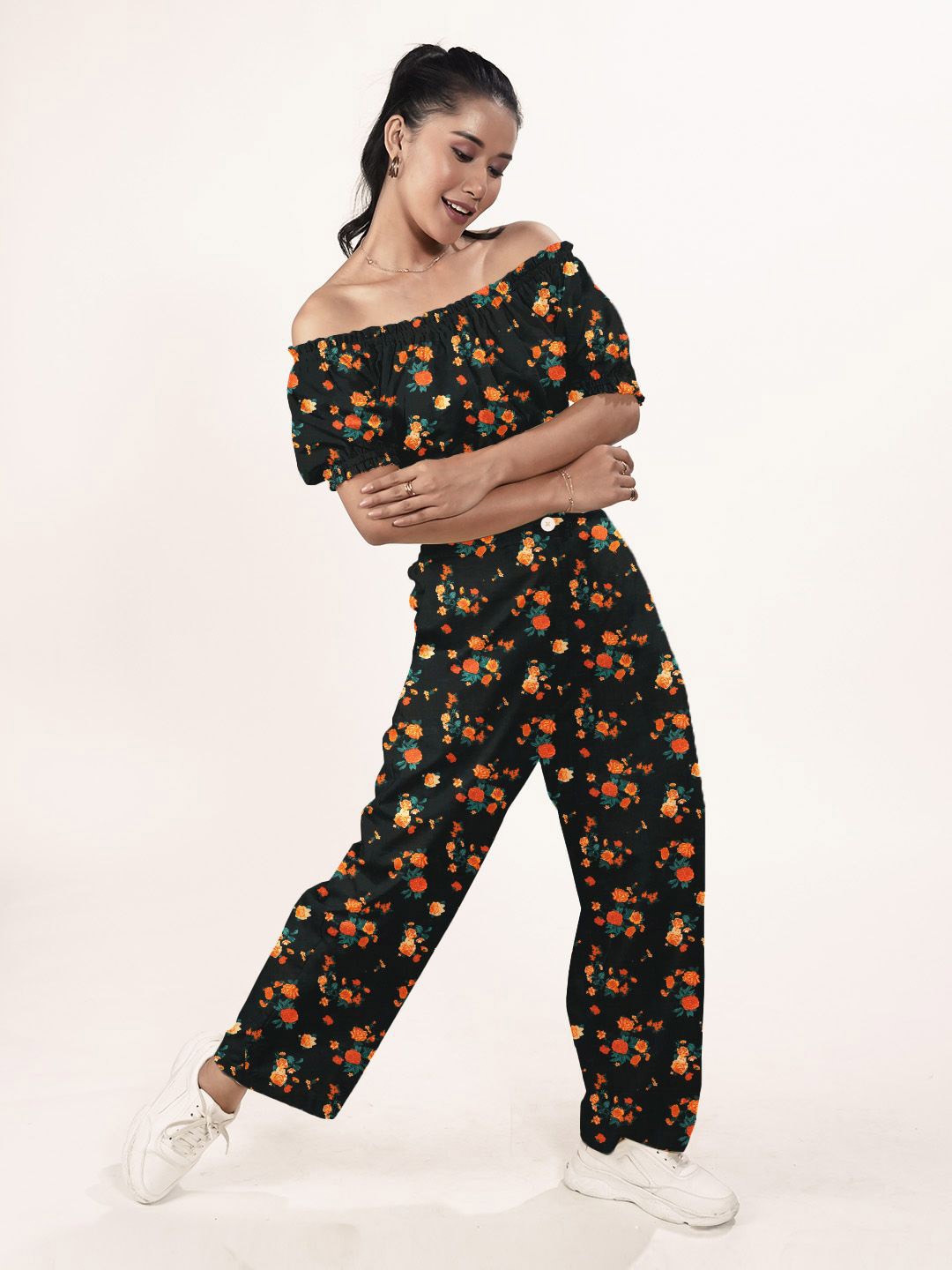 

Zink London Women Floral Printed Palazzos, Black