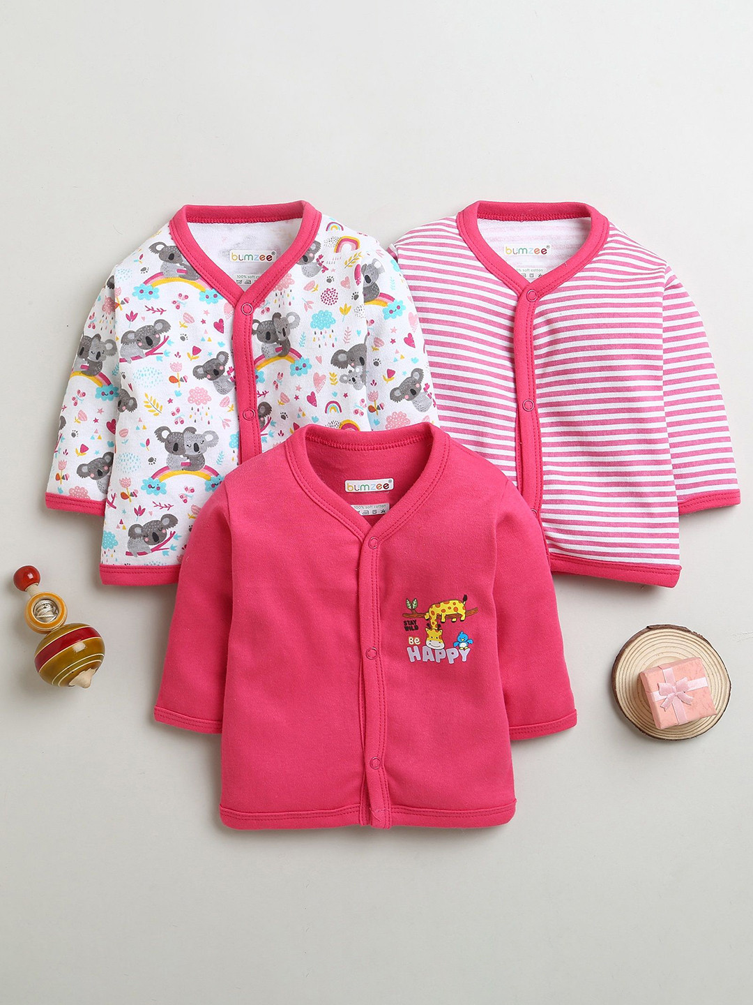 

BUMZEE Girls Pack Of 3 Printed Cotton JhablasPeb10021, Pink