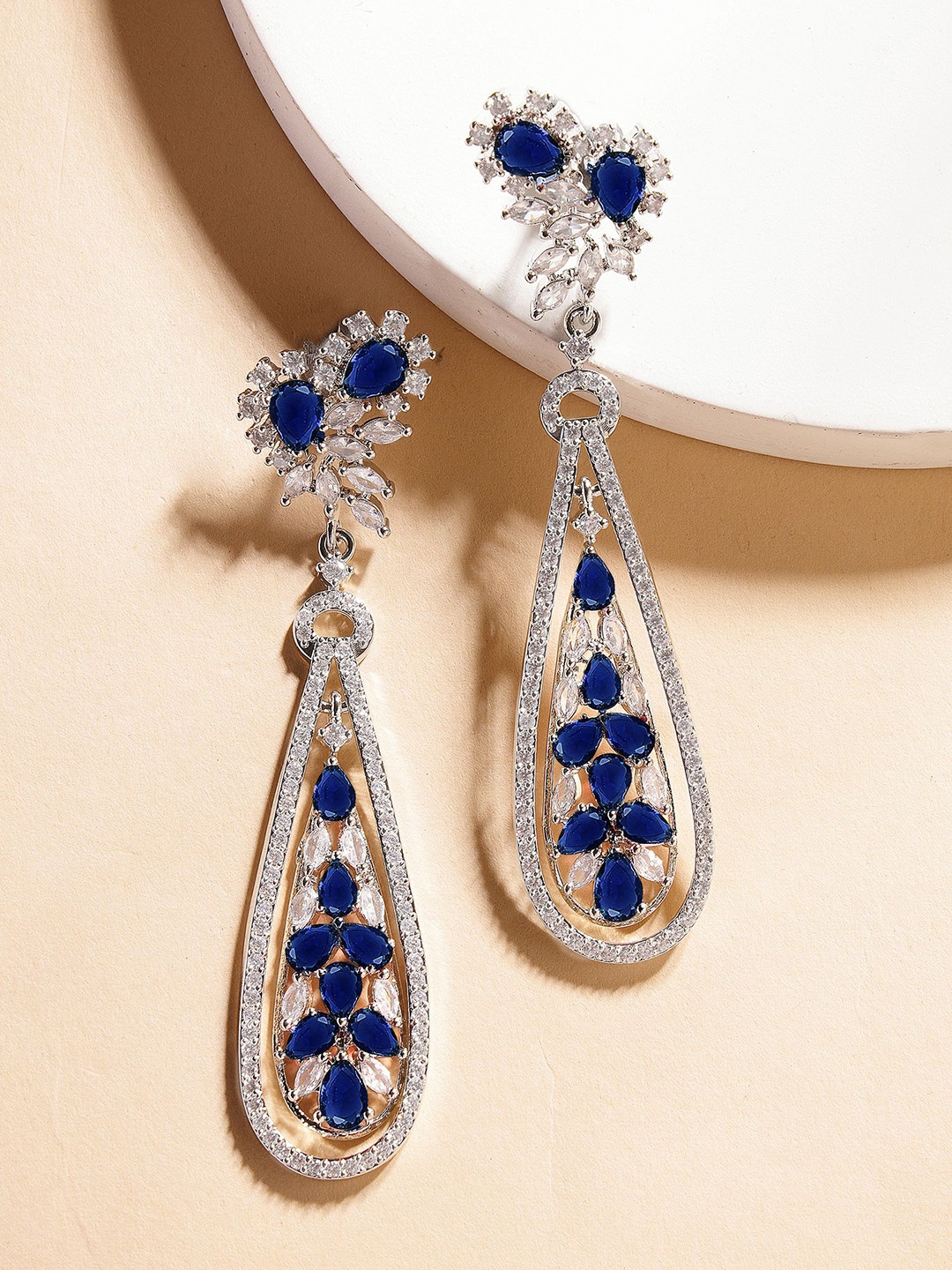 

KARATCART Silver-Plated American Diamond Studded Elegant Drop Earrings