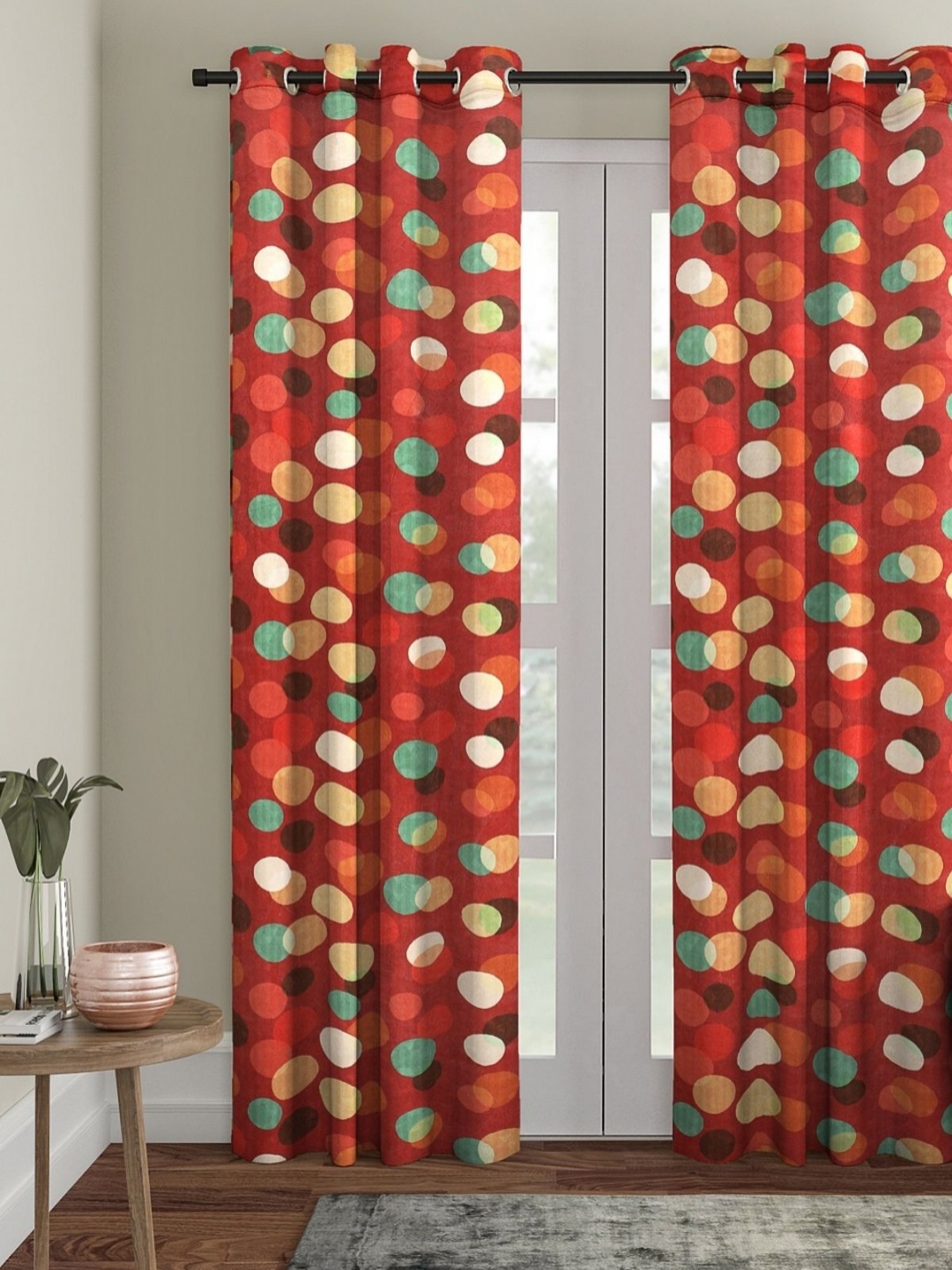 

Myntra Elegant Homes Red Set of 2 Geometric Room Darkening Door Curtain