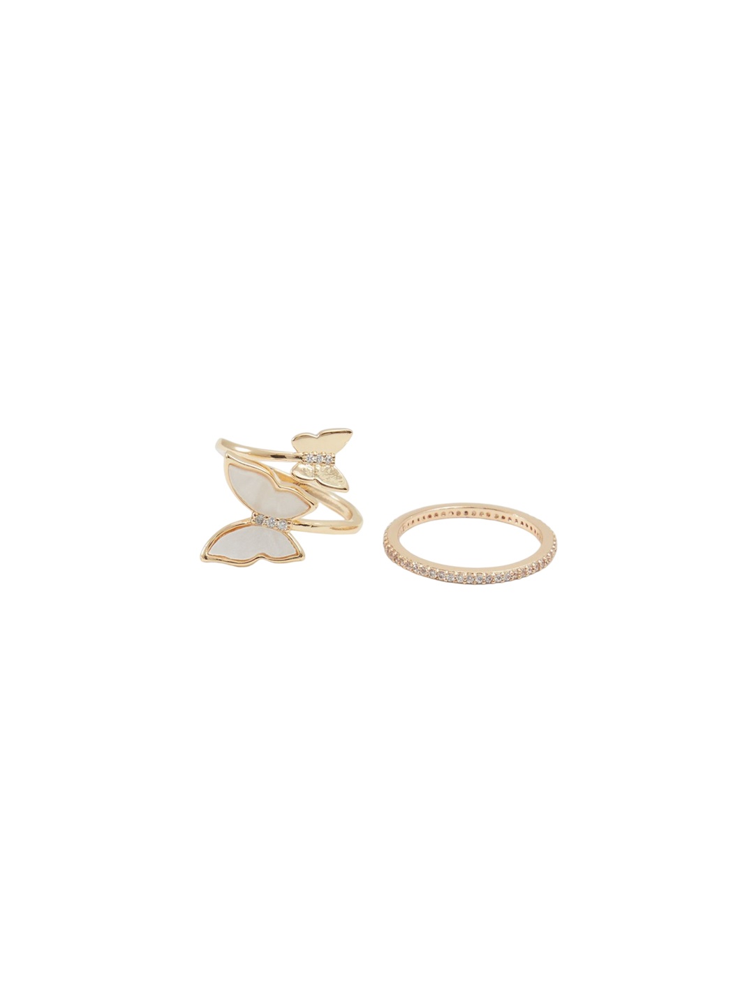 

ALDO Set Of 2 Brass-Plated Stone-Studded Finger Rings, Gold