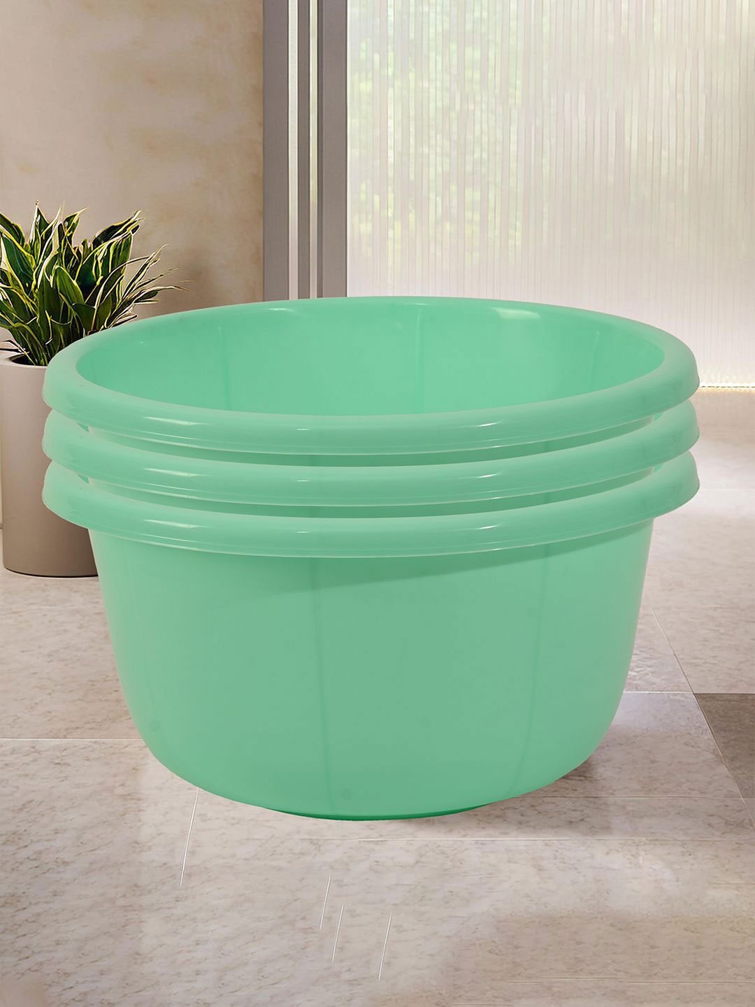 

Kuber Industries Green 3 Pieces Bath Tubs 40 L Each