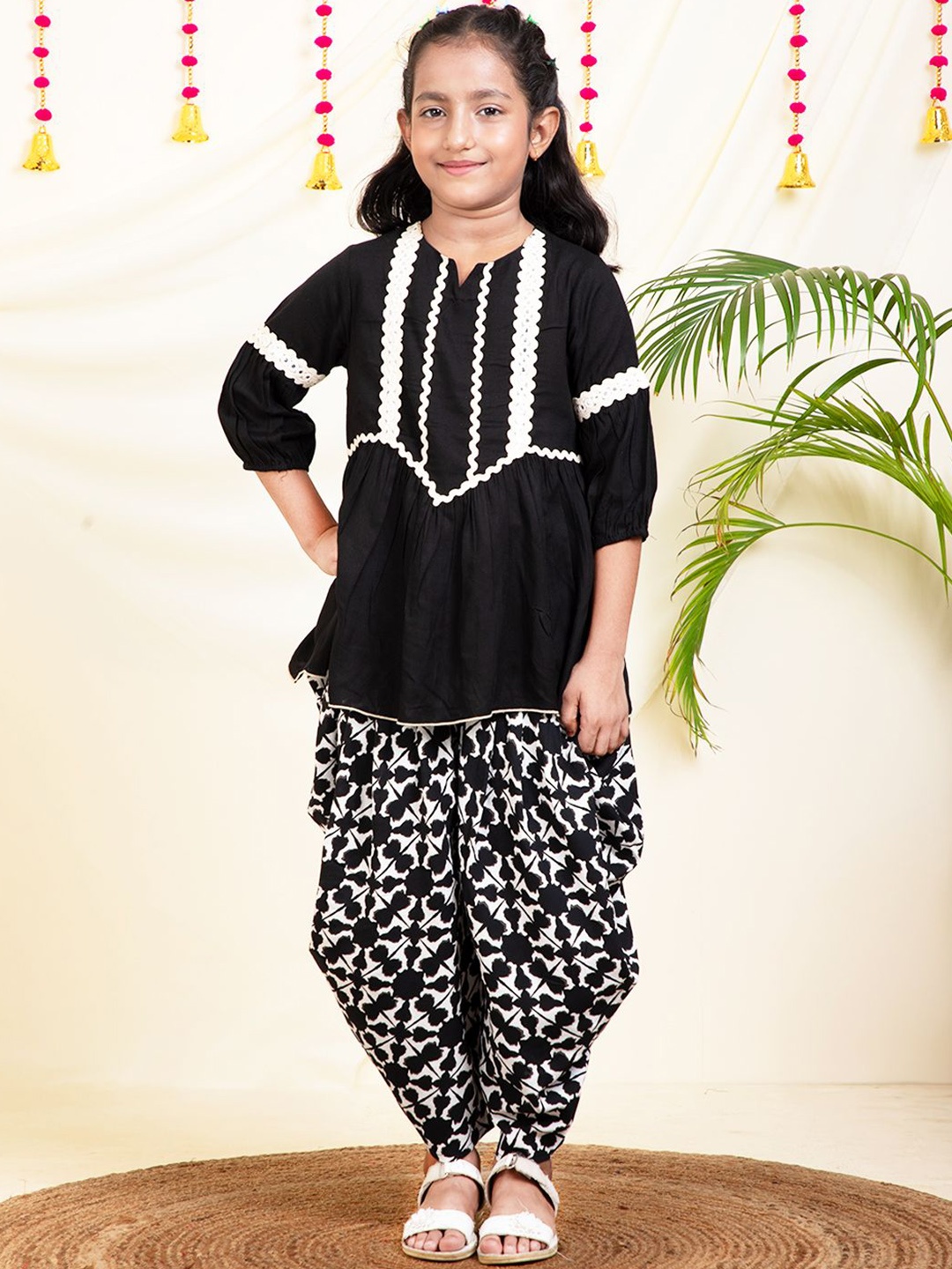 

Bugandbees Embellished Top with Dhoti Pants, Black