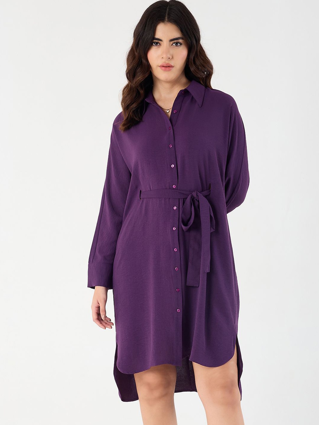 

FEMMELLA Women Button Down Shirt Dress, Purple