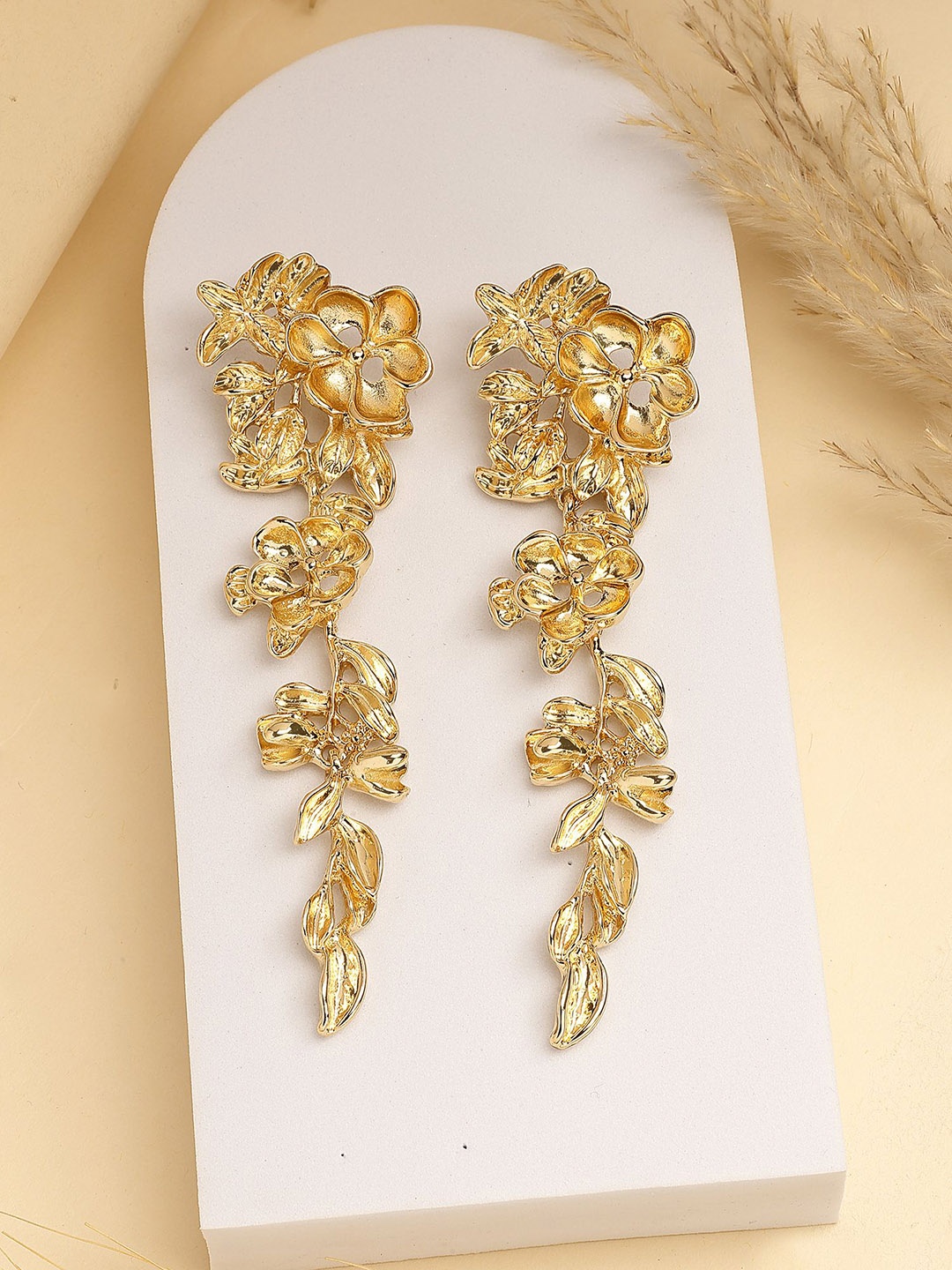 

Bohey by KARATCART Gold Plated Floral Drop Earrings