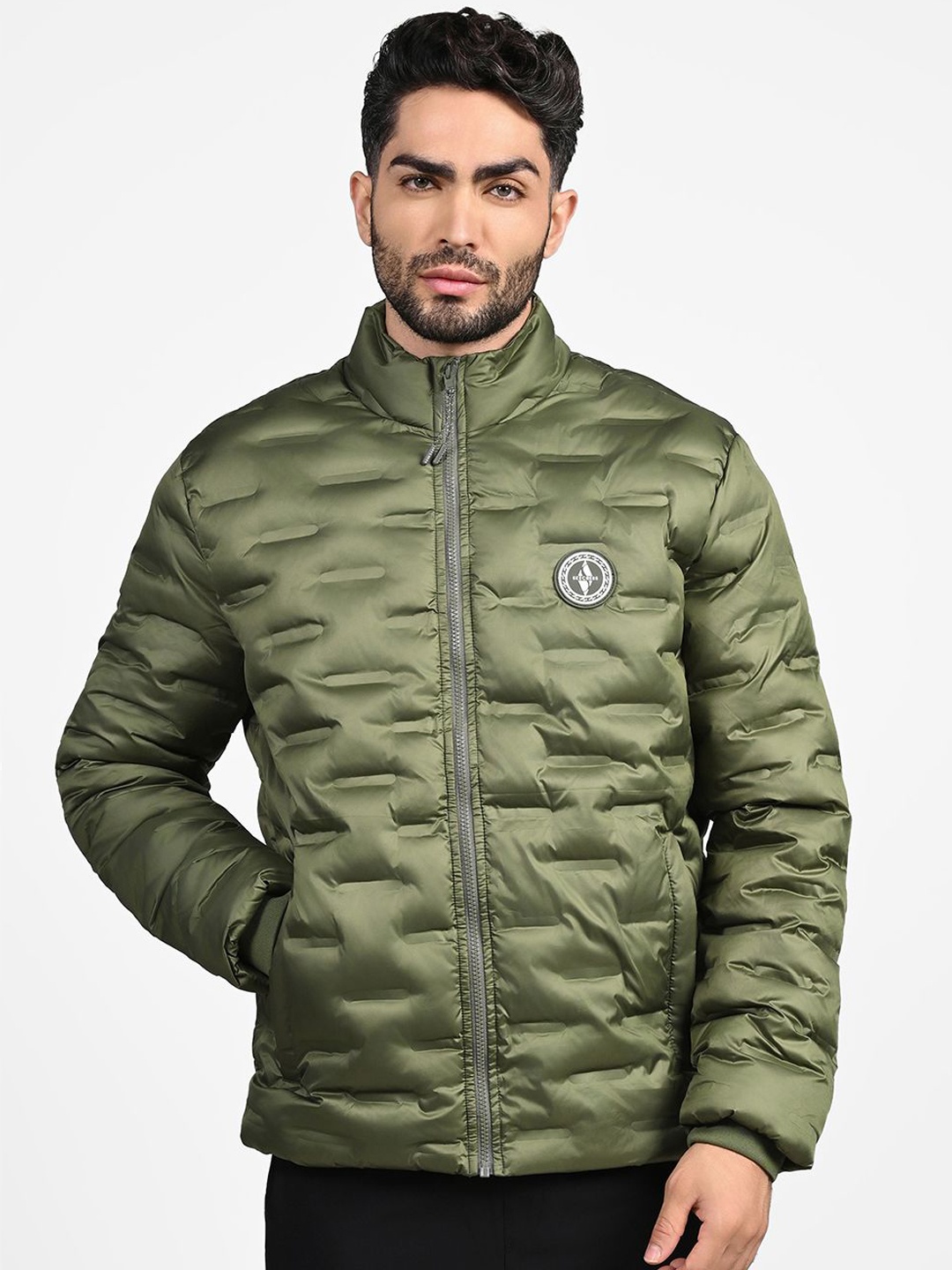 

Skechers Men Mock Collar Solid Casual Puffer Jacket, Olive