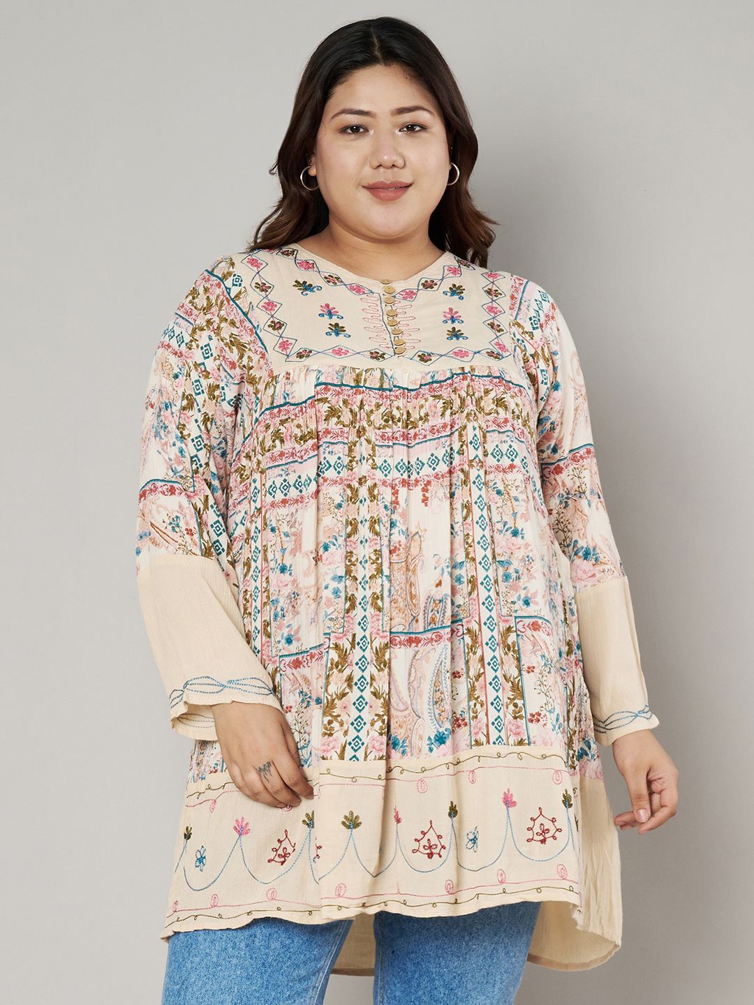 

VELDRESS Women Plus Size Floral Printed Top, Brown