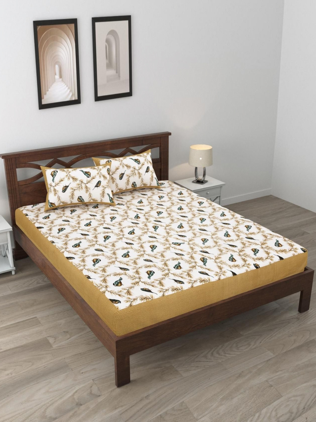 

Aura Brown & White Floral Printed Pure Cotton 120 TC Queen Bedsheet Set 2.35 x 2.15m