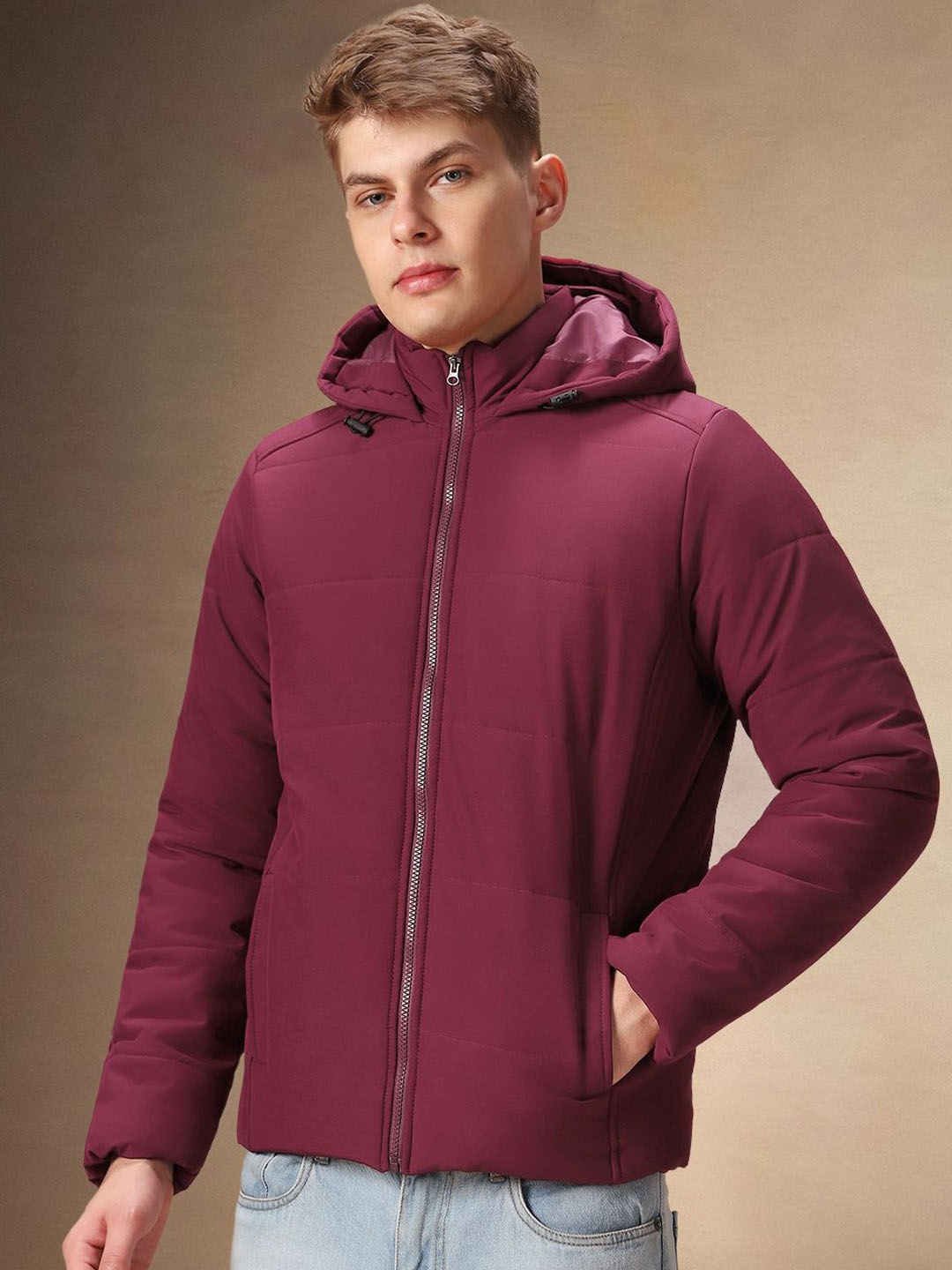 

Dennis Lingo Men Hooded Solid Casual Puffer Jacket, Maroon