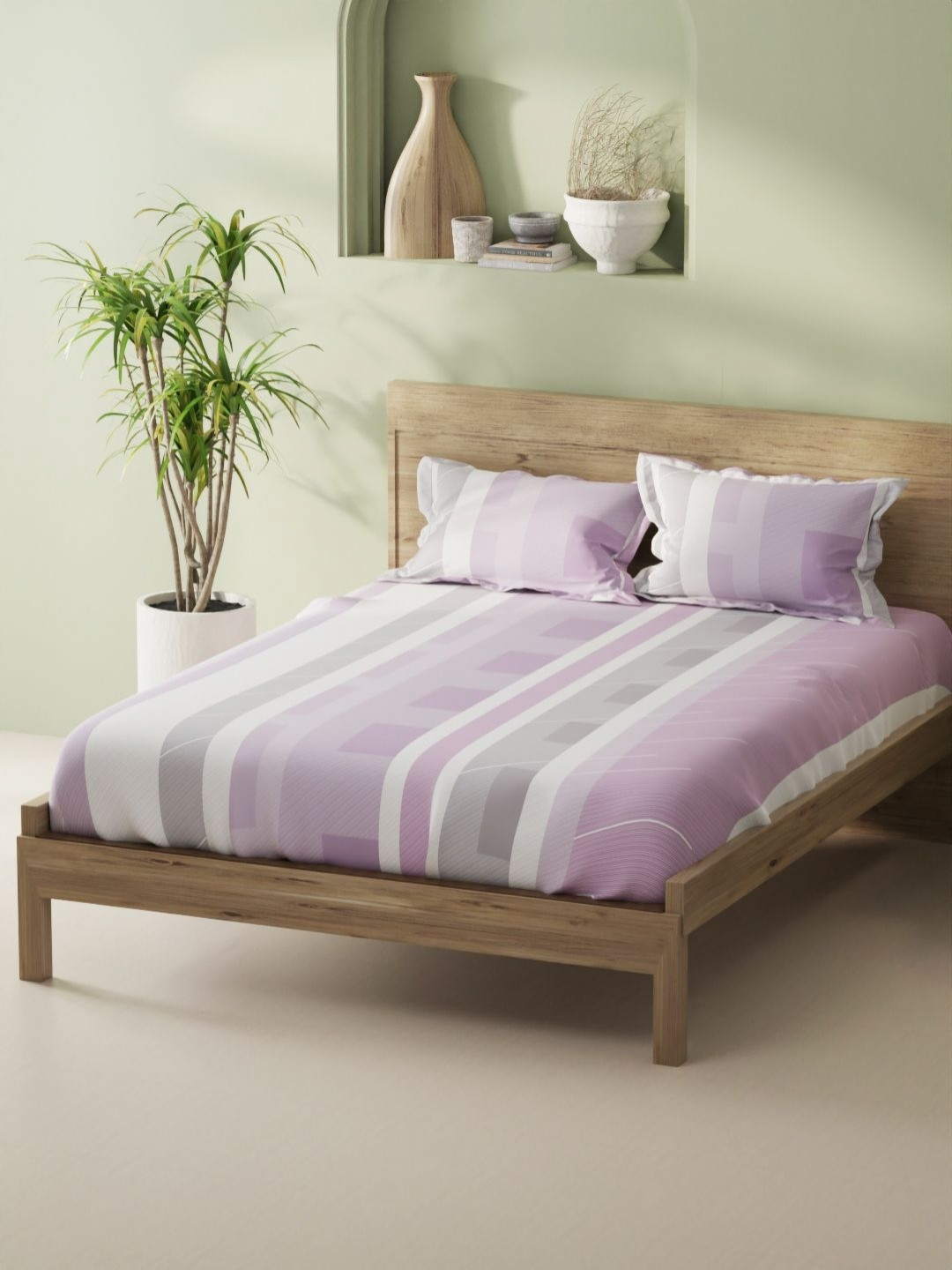 

BIANCA Aurellia Purple Striped Pure Cotton 144 TC King Fitted Bedsheet Set 1.98 x 1.83m
