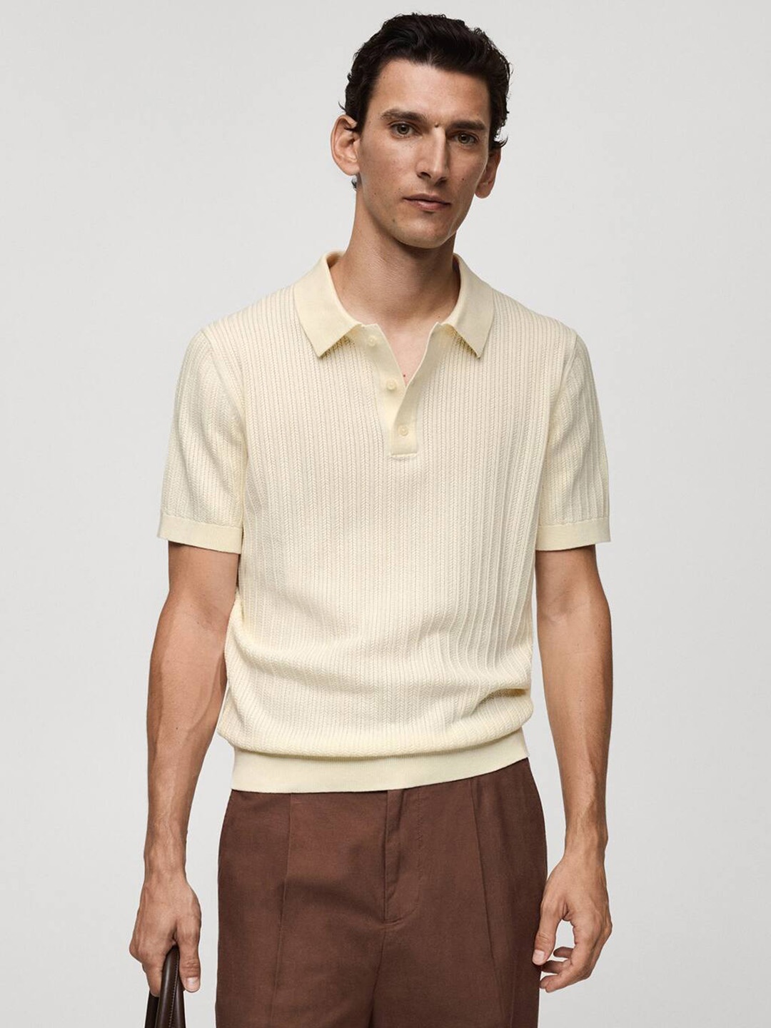 

MANGO MAN Polo Collar Knitted T-shirt, Beige