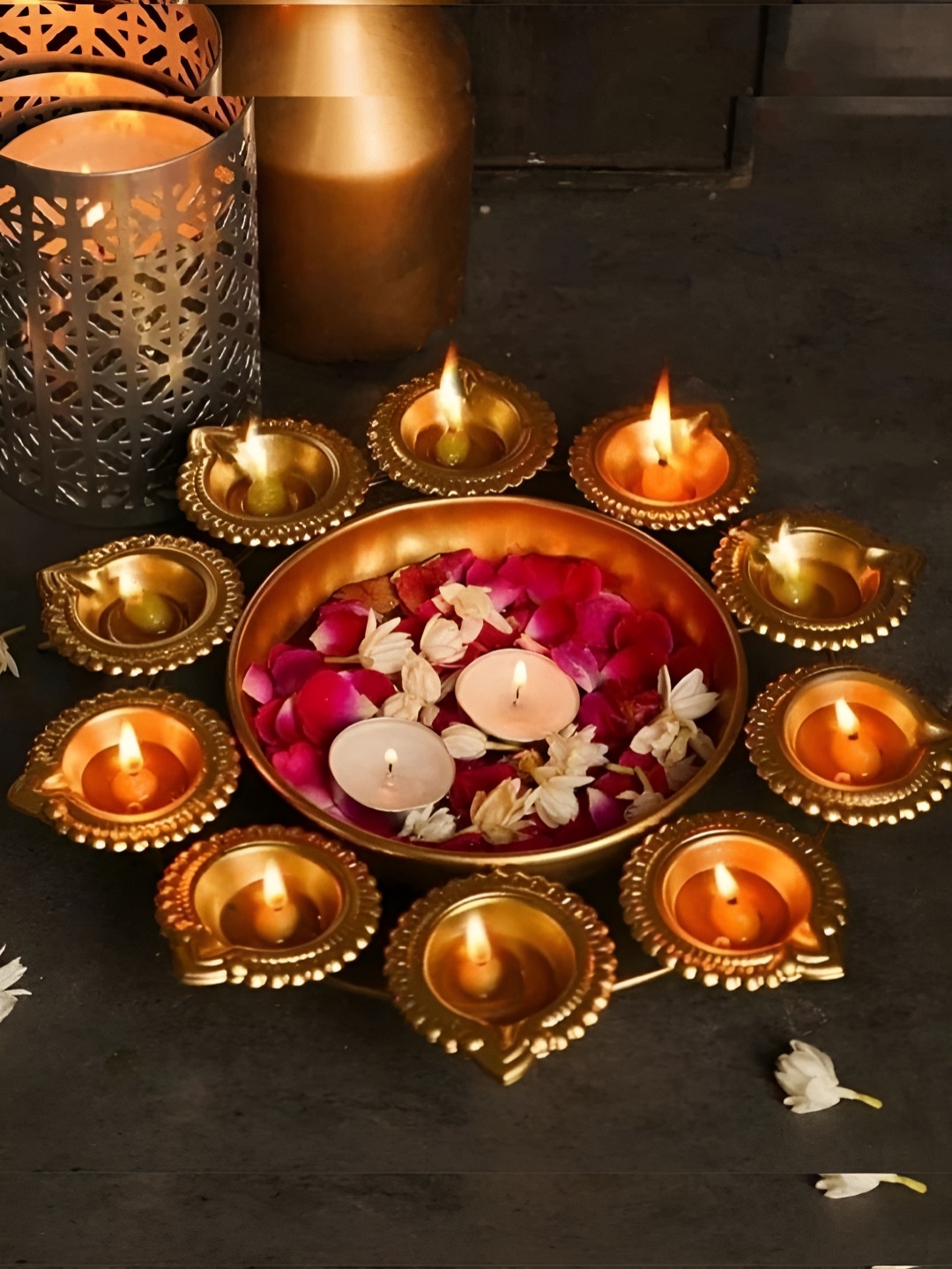 

The Advitya Gold-toned Metal Diya Urli Small Decorative Bowl