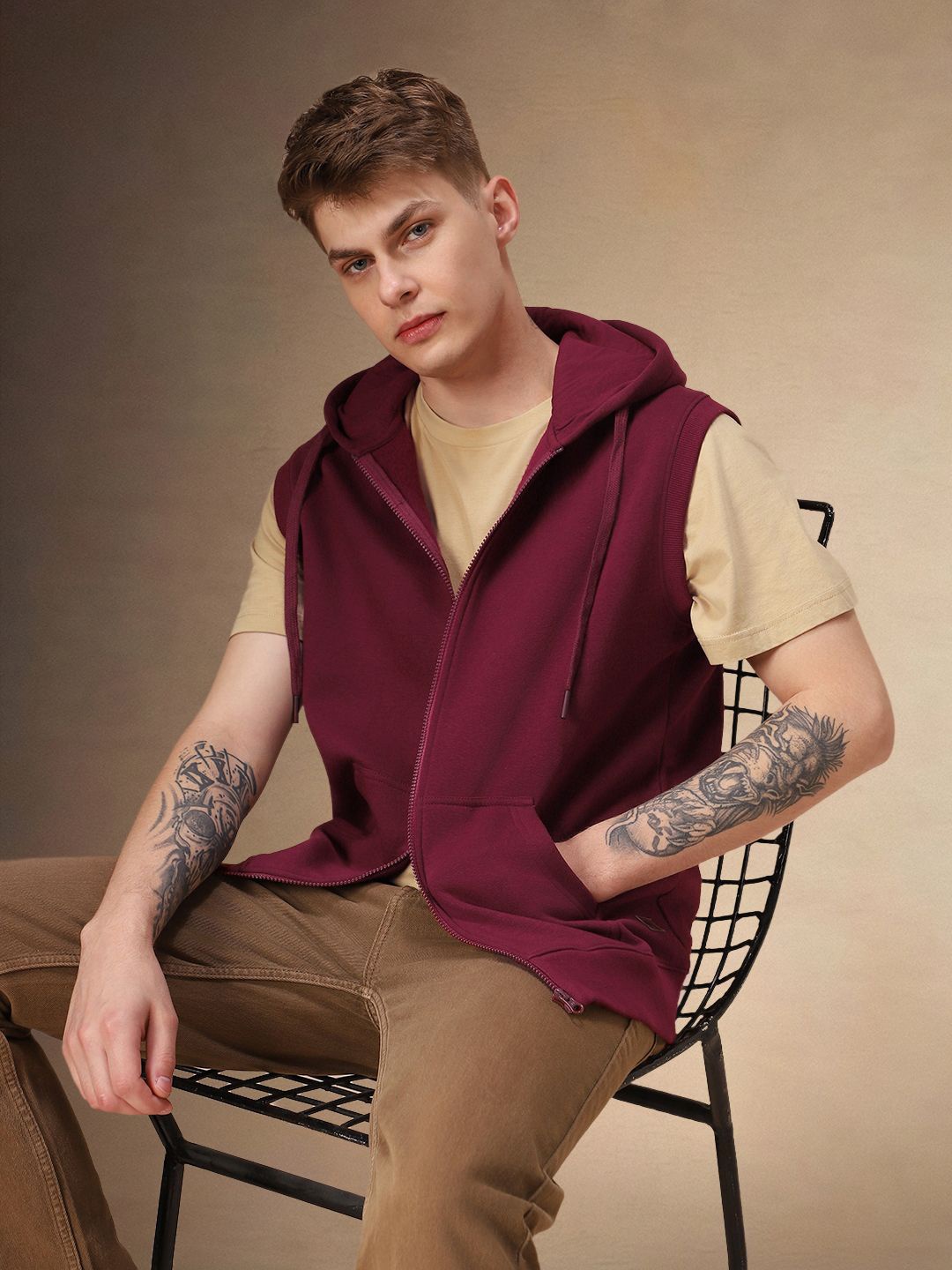 

Dennis Lingo Men Hooded Half Sweatshirt, Maroon