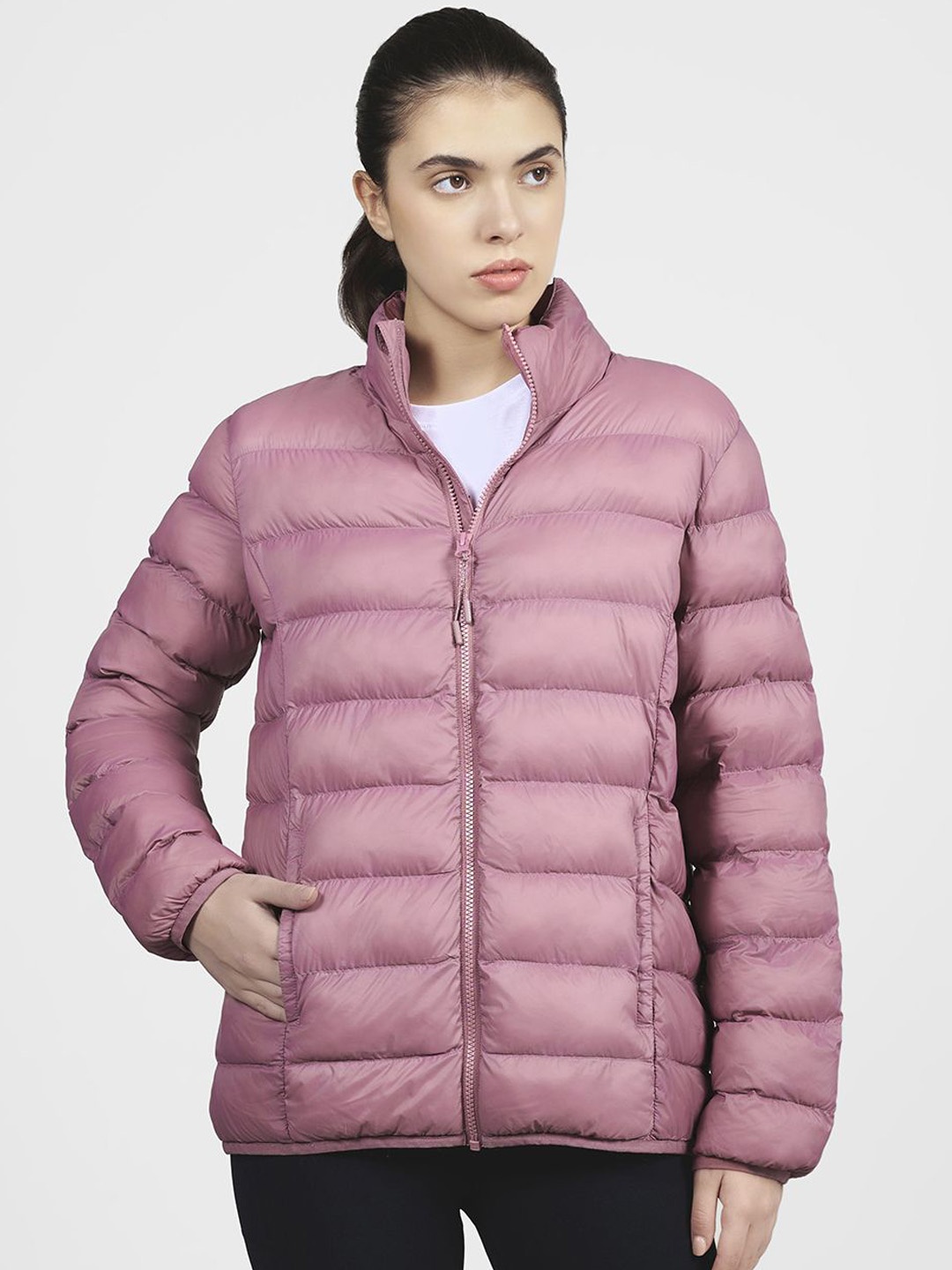 

Skechers Women Mock Collar Solid Casual Puffer Jacket, Lavender