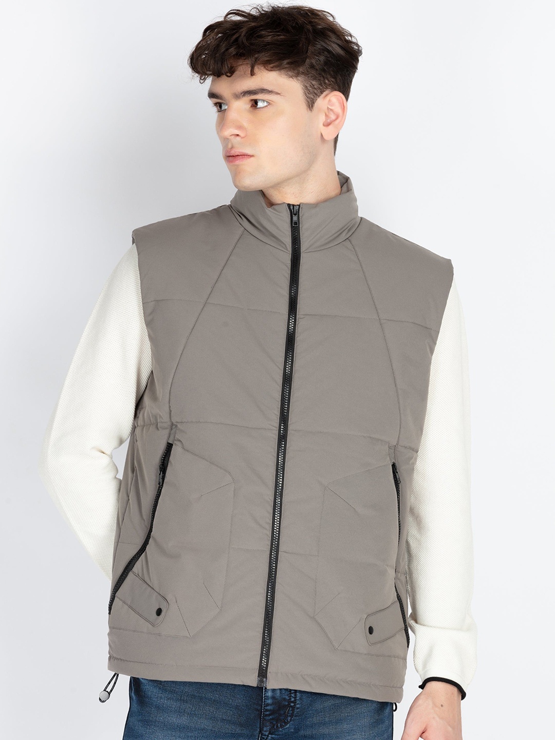 

Status Quo Men Mock Collar Solid Casual Padded Jacket, Grey