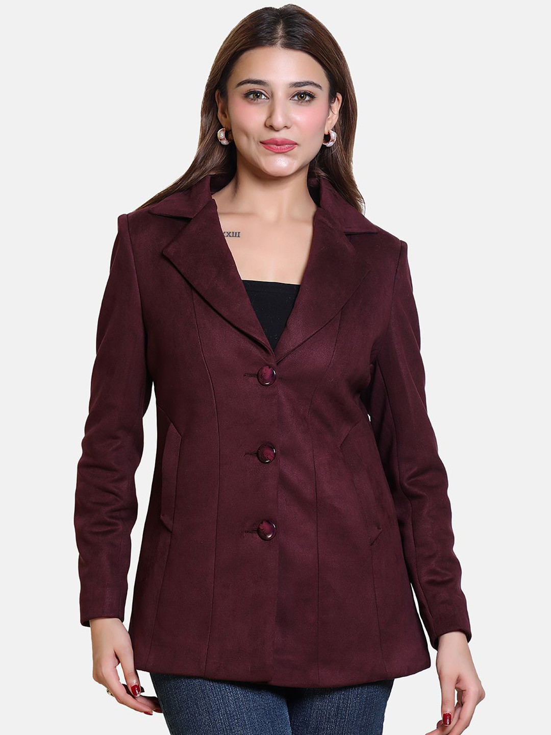 

BAESD Women Solid Long Sleeve Single Breasted Formal Blazer, Burgundy