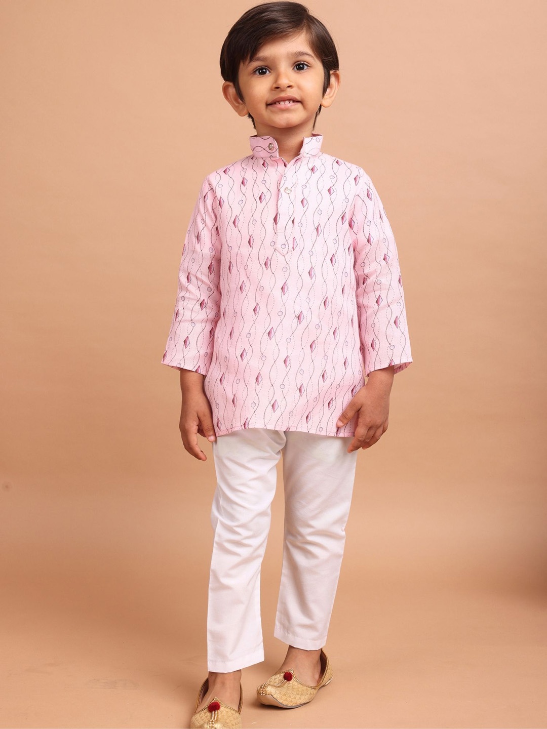 

SHIWAM ETHNIX Boys Geometric Printed Regular Cotton Straight Kurta, Pink