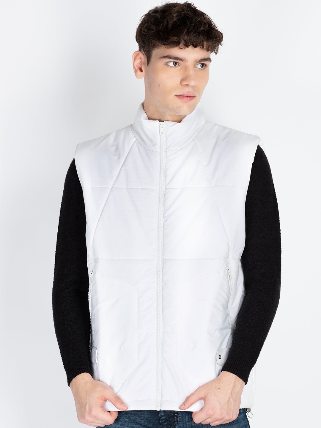 

Status Quo Men Mock Collar Solid Casual Padded Jacket, White