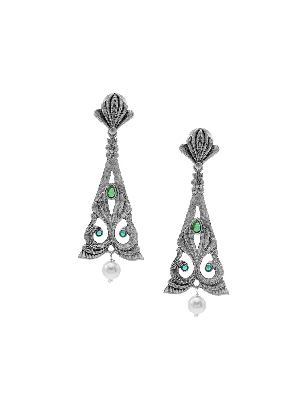 

Shining Jewel - By Shivansh Silver Plated Cubic Zirconia Contemporary Drop Earrings, Green