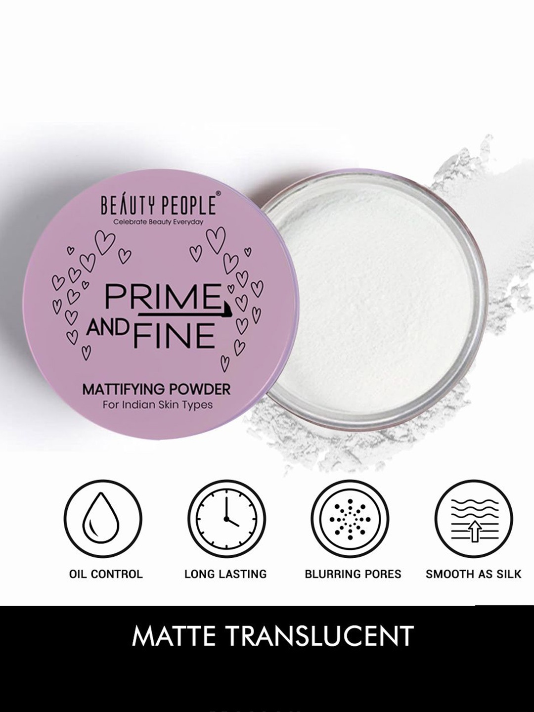 

Beauty People Prime And Fine Mattifying Face Powder- 8 g- Matte Translucent 01, White
