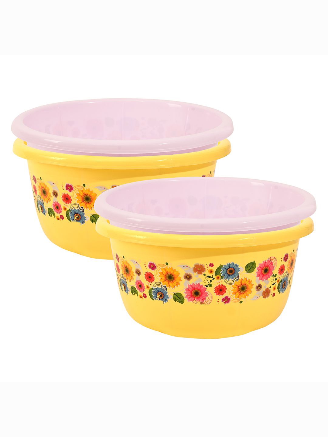 

Kuber Industries Yellow & Pink 4 Pieces Floral Printed Matte Bath Tub