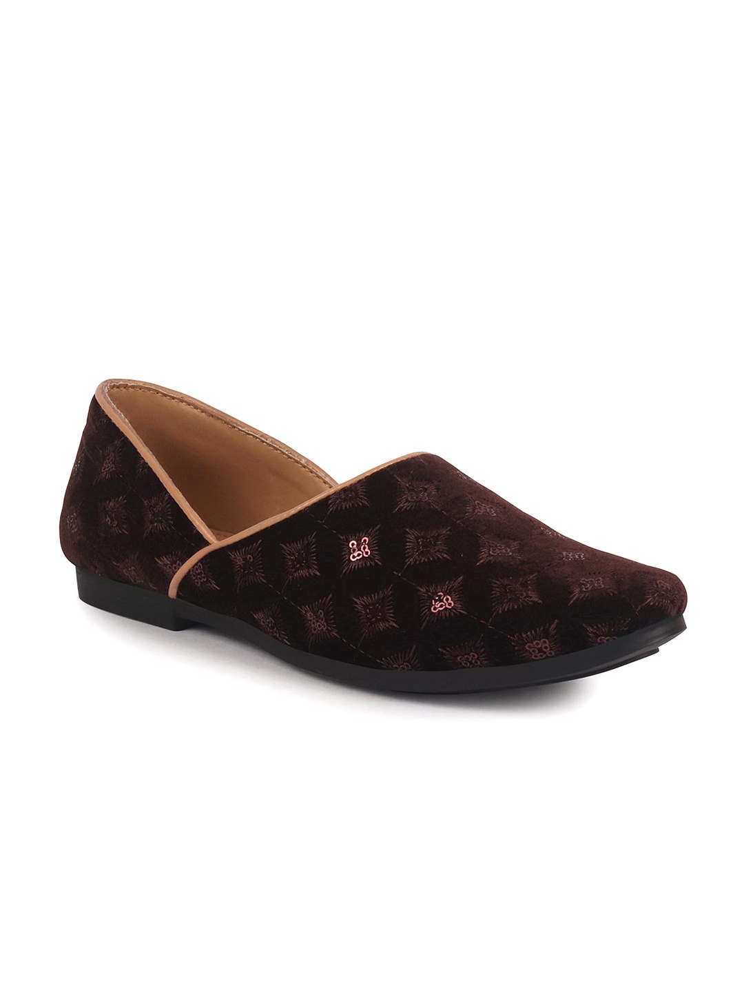 

FAUSTO Men Ethnic Embellished Embroidered Lightweight Mojaris, Brown