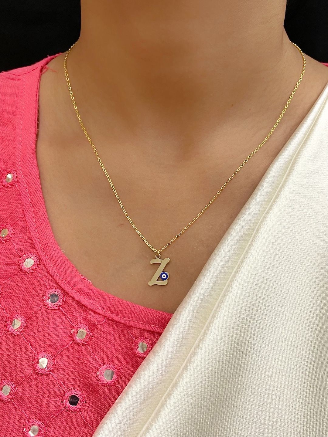 

Digital Dress Room Gold-Plated Letter 'Z' Evil Eye Pendant Chain