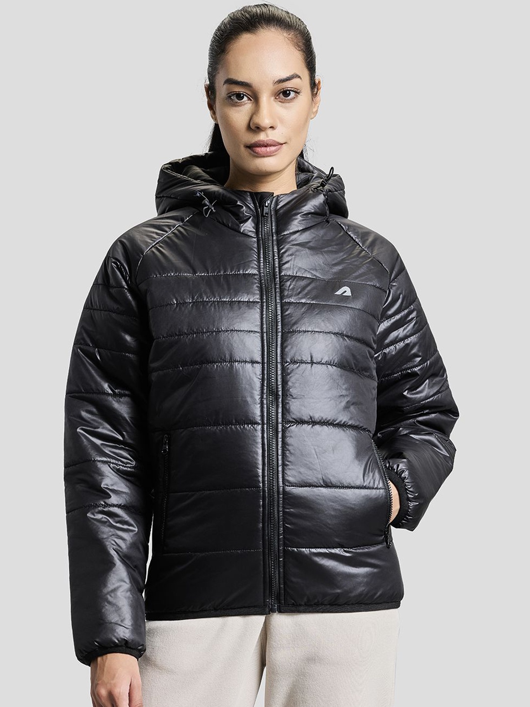 

BOLDFIT Women Hooded Solid Casual Puffer Jacket, Black