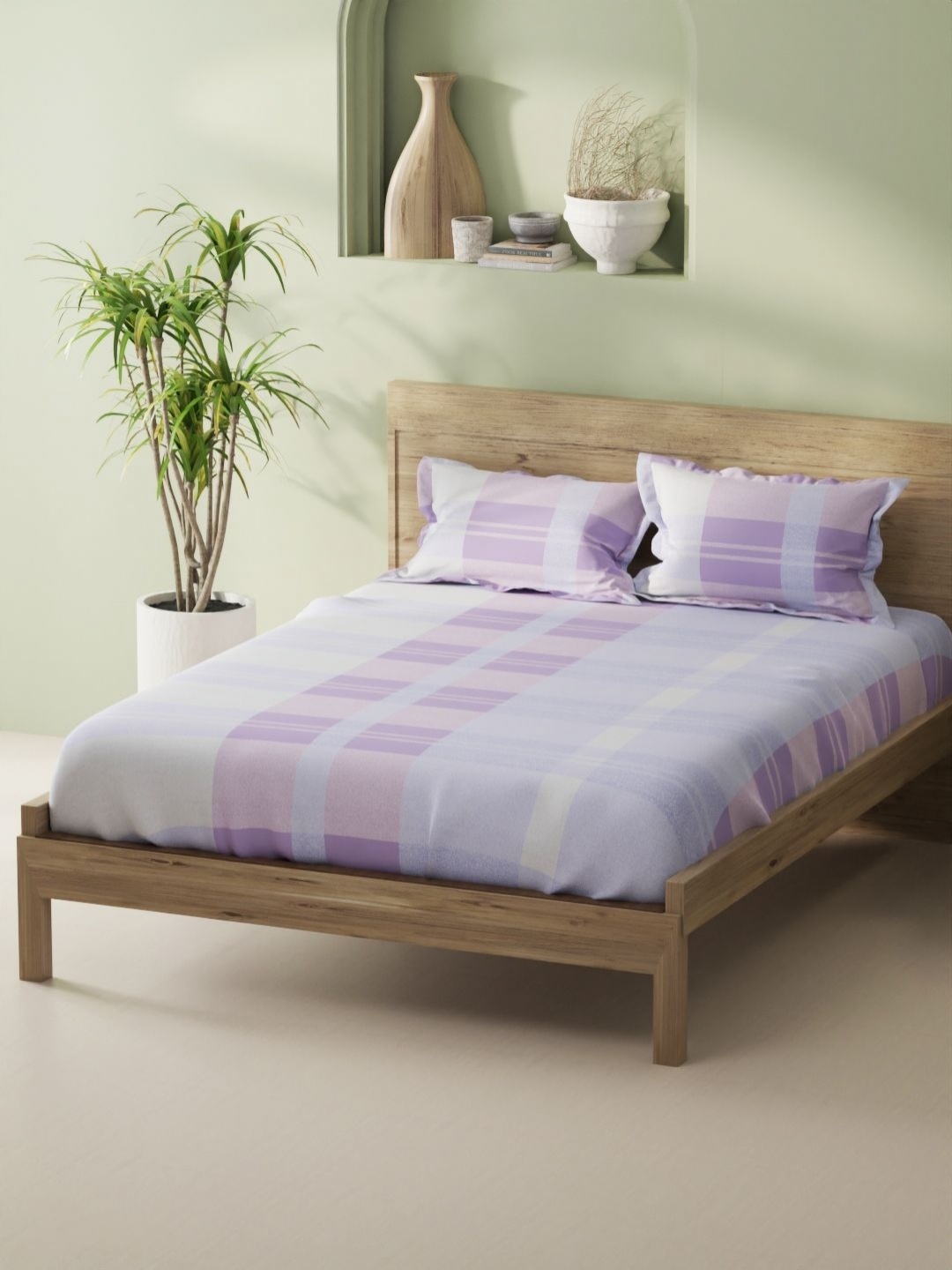 

BIANCA Aurellia Purple Checked Pure Cotton 144 TC King Fitted Bedsheet Set 1.98 x 1.83m