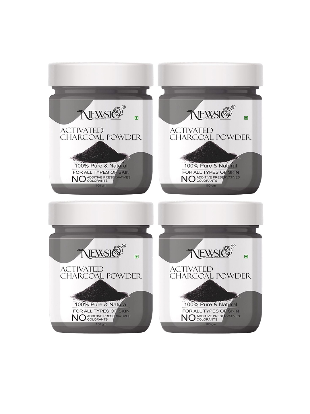 

Newsio Set Of 4 Pure & Natural Activated Charcoal Powder For Skin - 100g Each, Grey