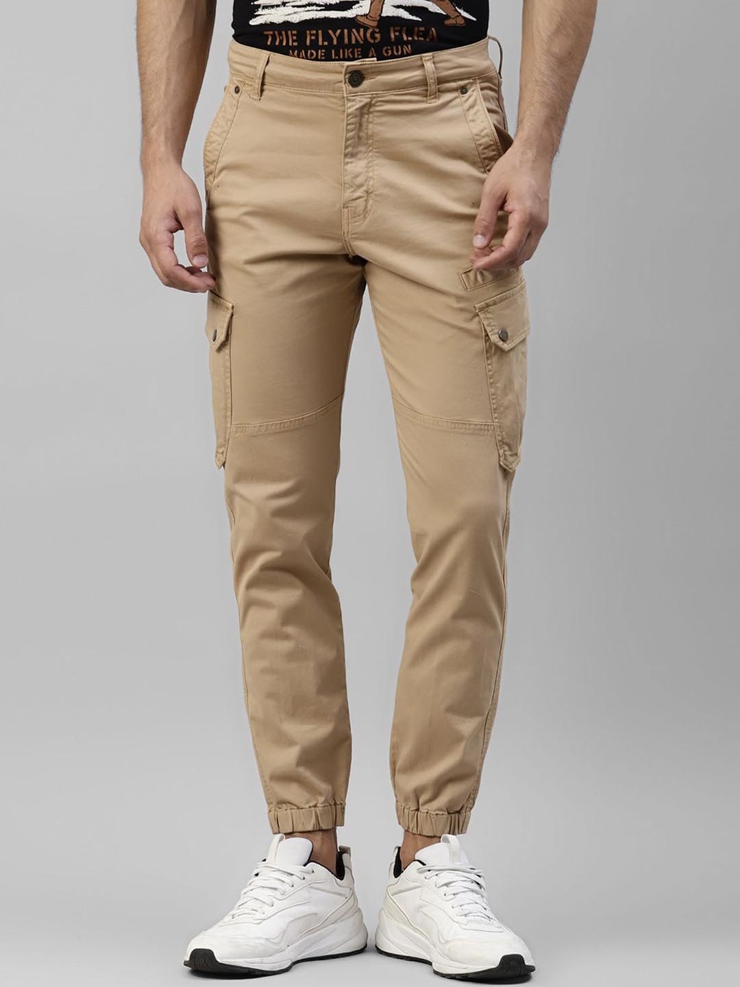 

Royal Enfield Men Solid Mid-Rise Regular Fit Cargos, Khaki