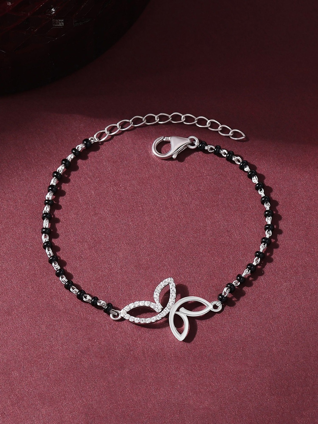 

Ornate Jewels 925 Sterling Silver Rhodium-Plated Artificial Beads Mangalsutra