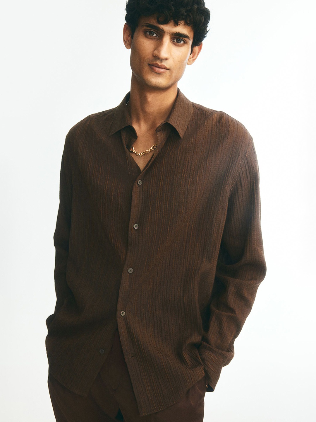 

H&M Textured Shirt, Brown