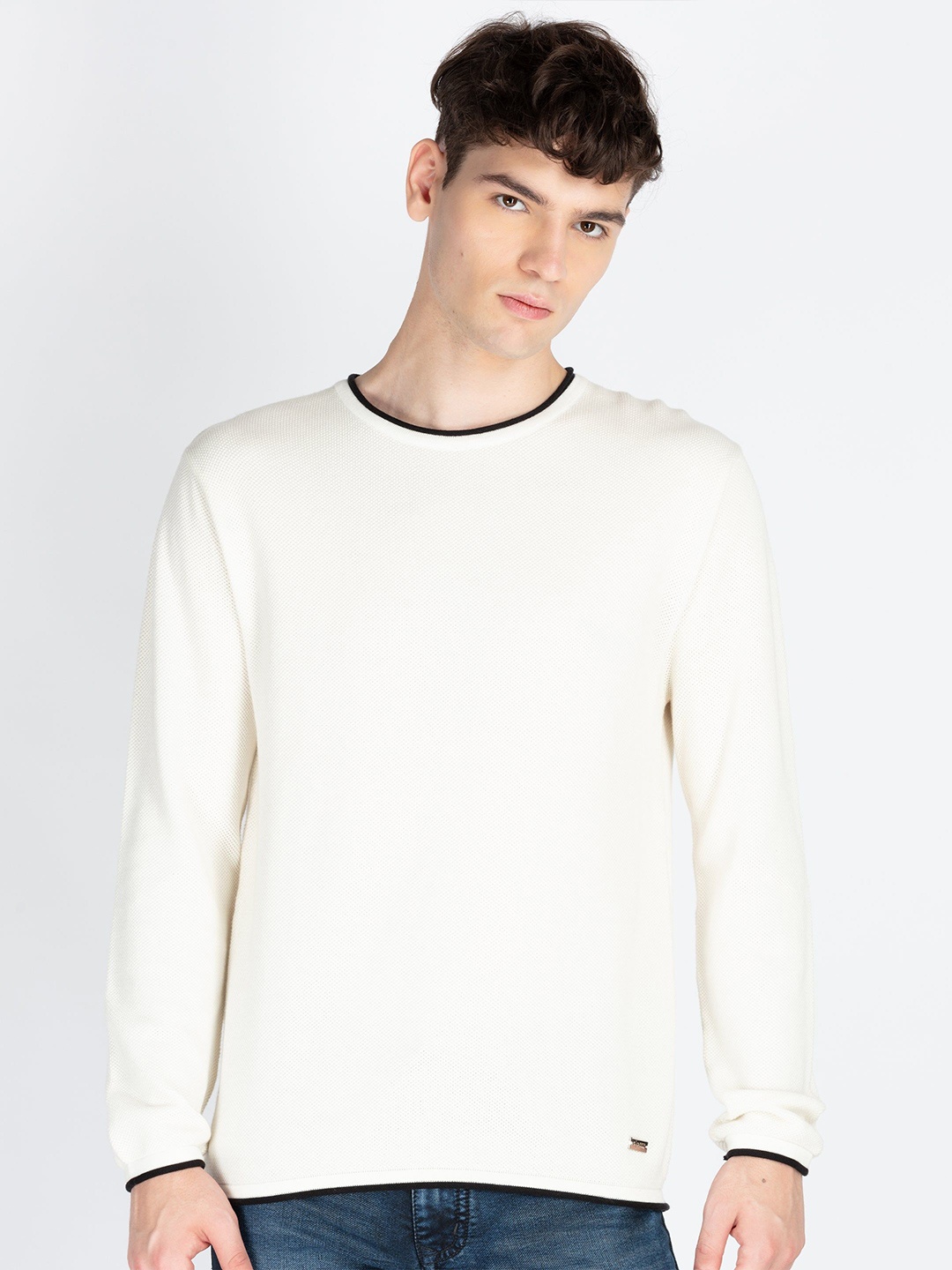 

Status Quo Men Solid Cotton Pullover Sweaters, White