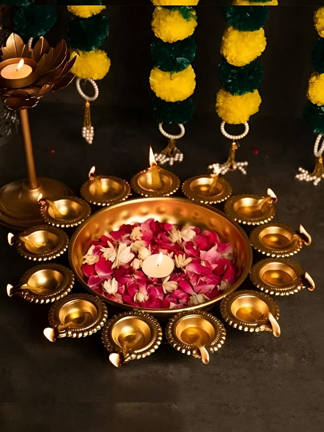 

The Advitya Gold-toned Metal Diya Urli Decorative Bowls