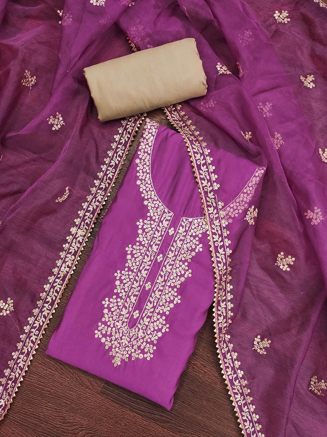 

MANVAA Embellished Unstitched Dress Material, Purple