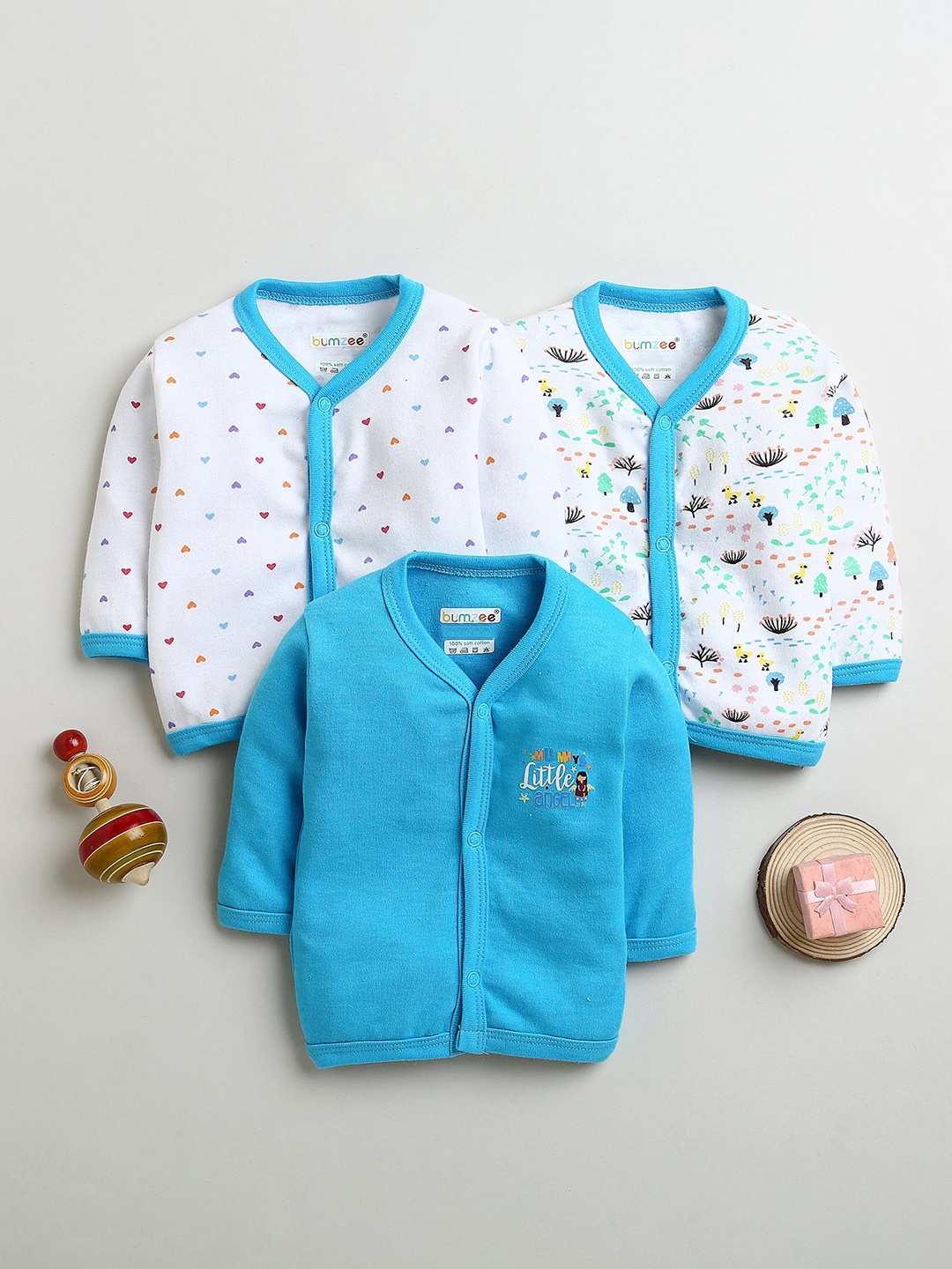 

BUMZEE Girls Pack Of 3 Cotton Full Sleeves Jhabla Vests Peb10023, Blue
