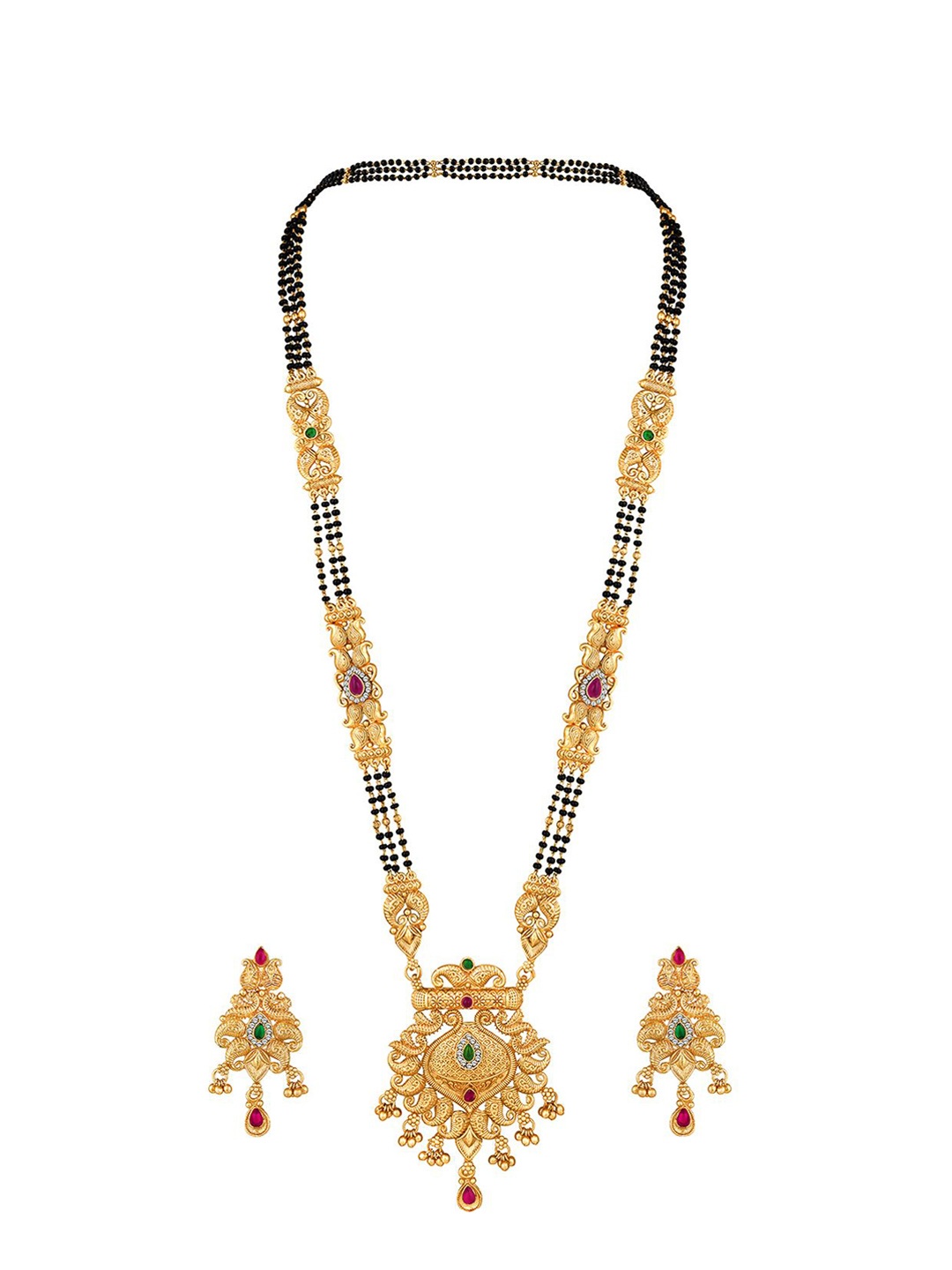 

Peora Gold-Plated Artificial Stones and Beads Mangalsutra & Earrings