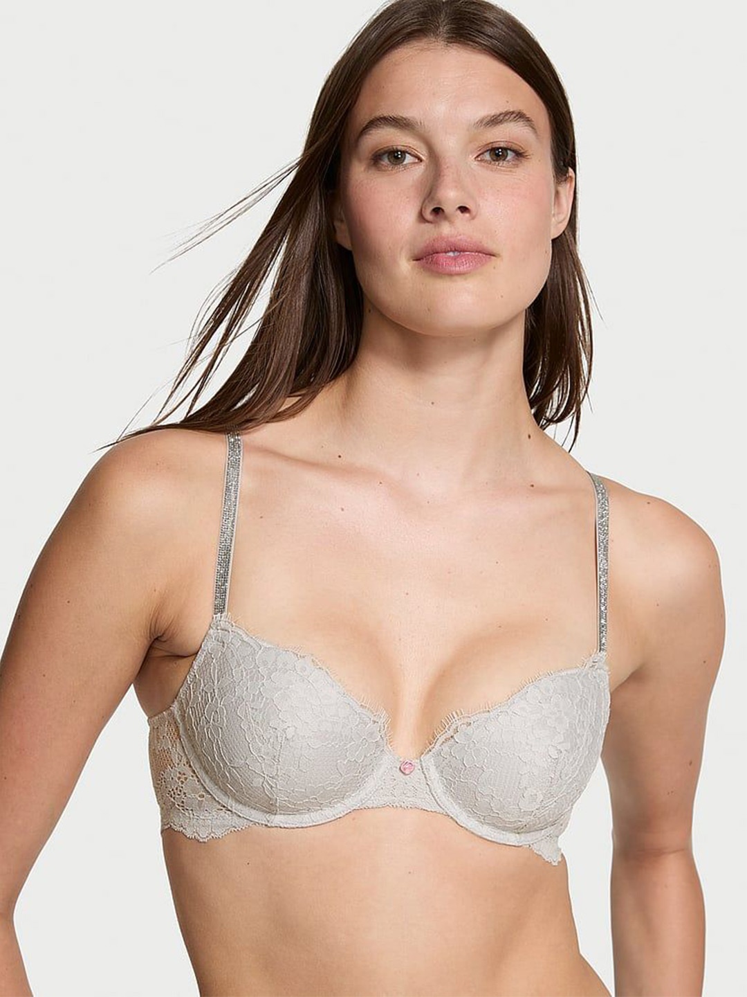 

Victoria's Secret Women Twinkle Strap Lace Medium Coverage Lightly Padded Bra, Grey