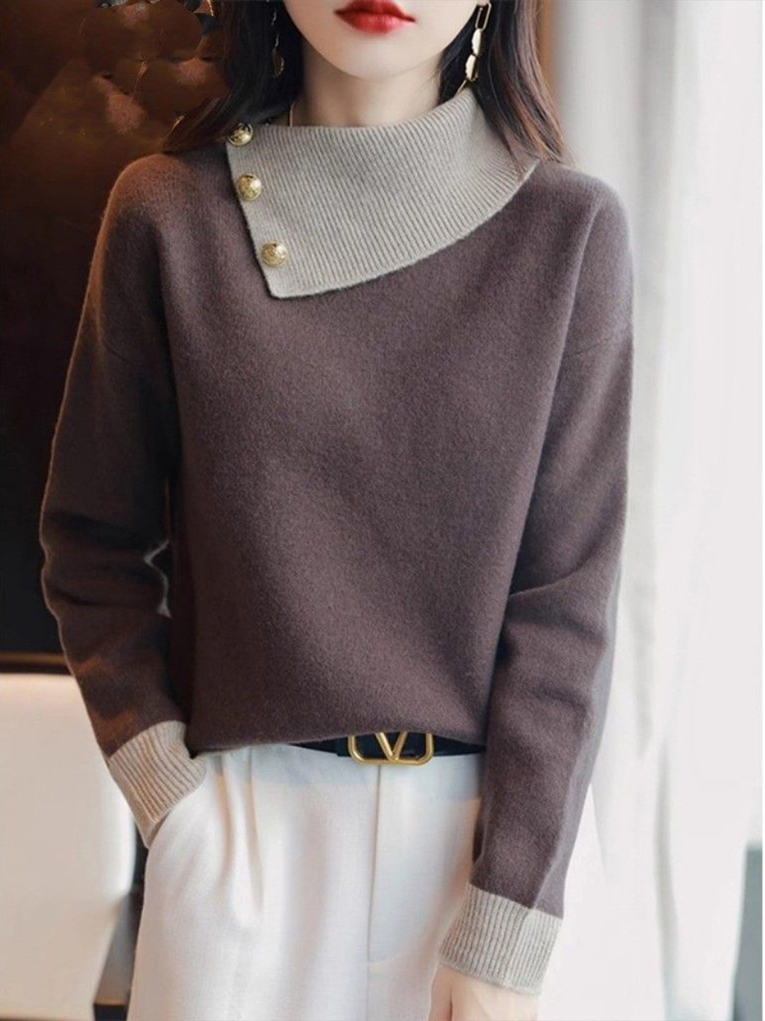 

StyleCast Women Pullover With Embellished Detail, Coffee brown