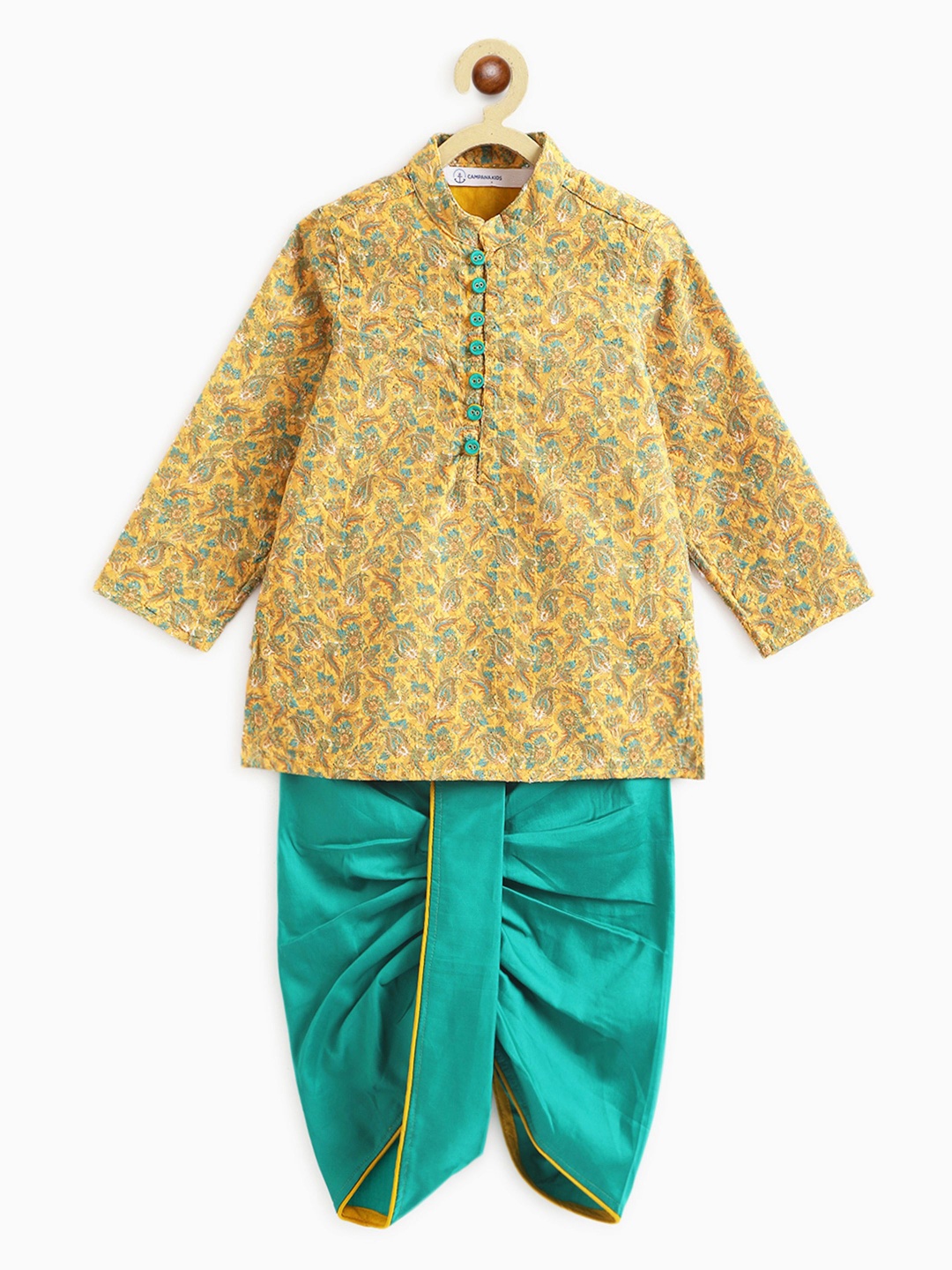 

Campana Boys Paisley Printed Regular Straight Kurta with Dhoti Pants, Yellow