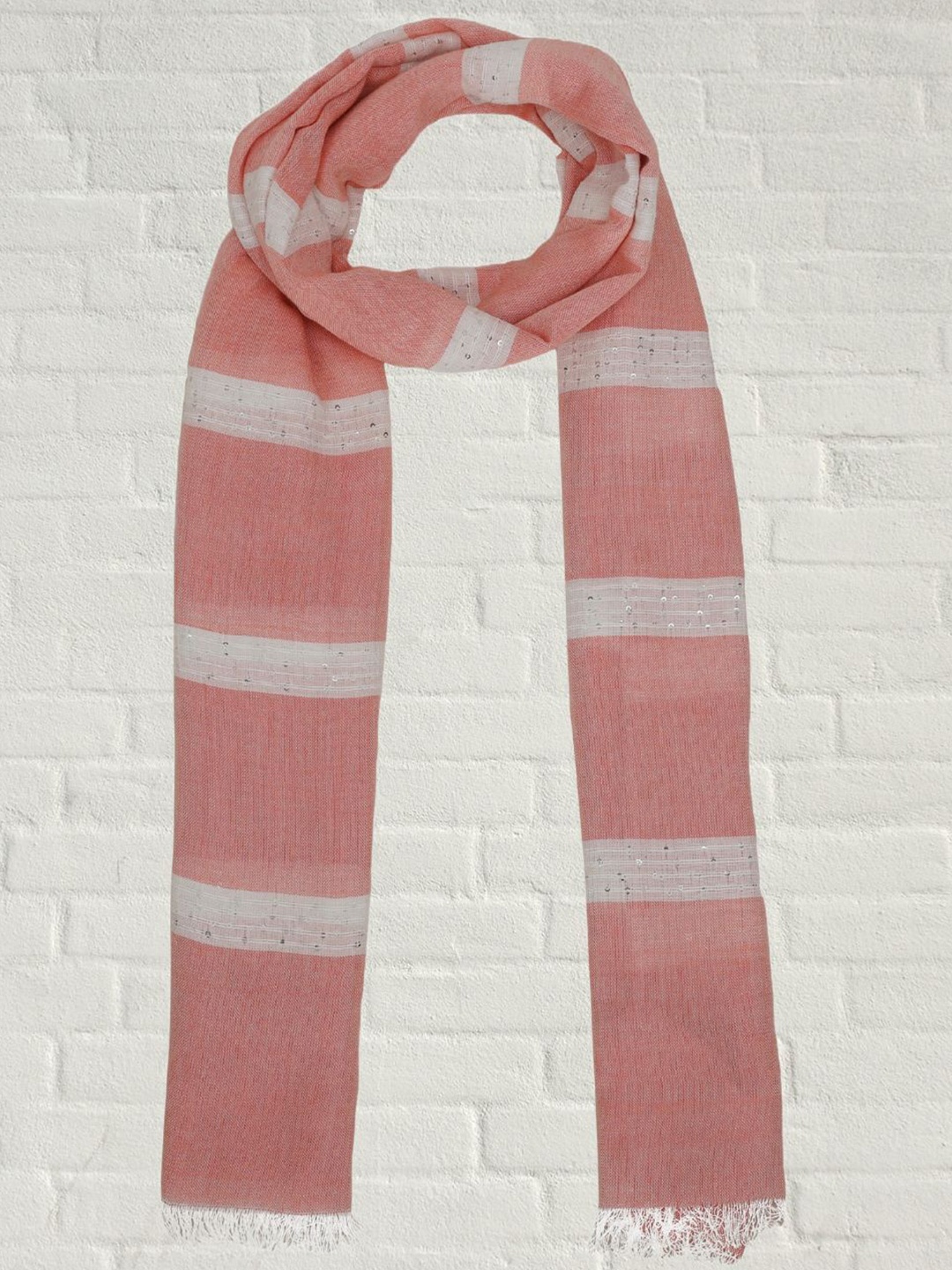 

Dupatta Bazaar Women Woven Design Striped Stole, Peach