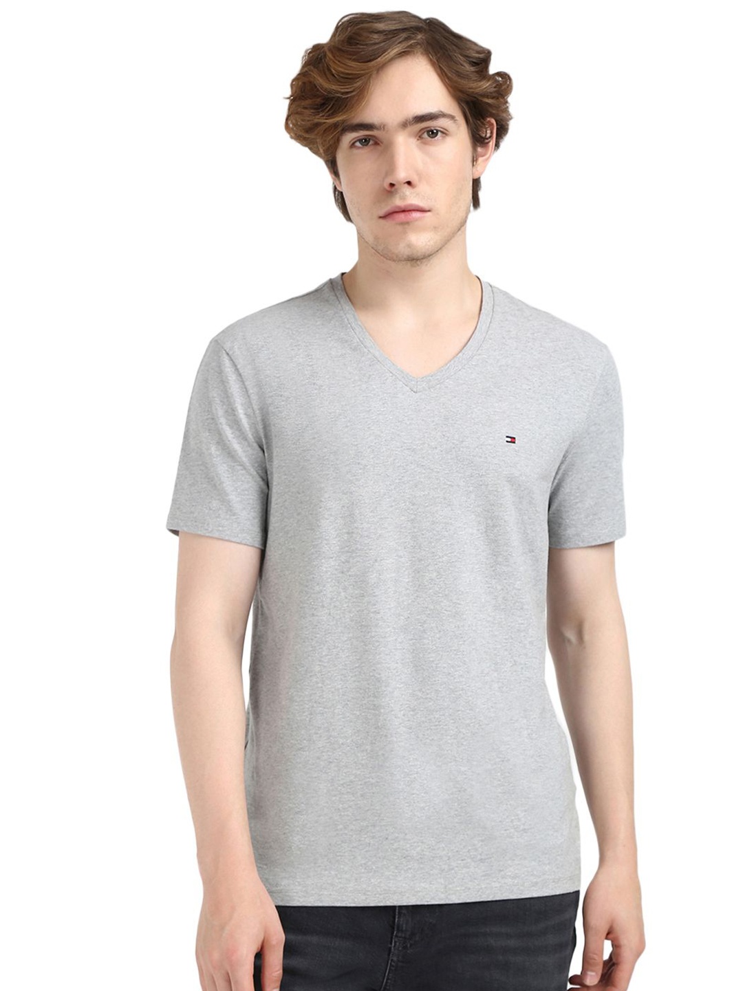 

Tommy Hilfiger Men Solid V-Neck Cotton T-shirt, Grey