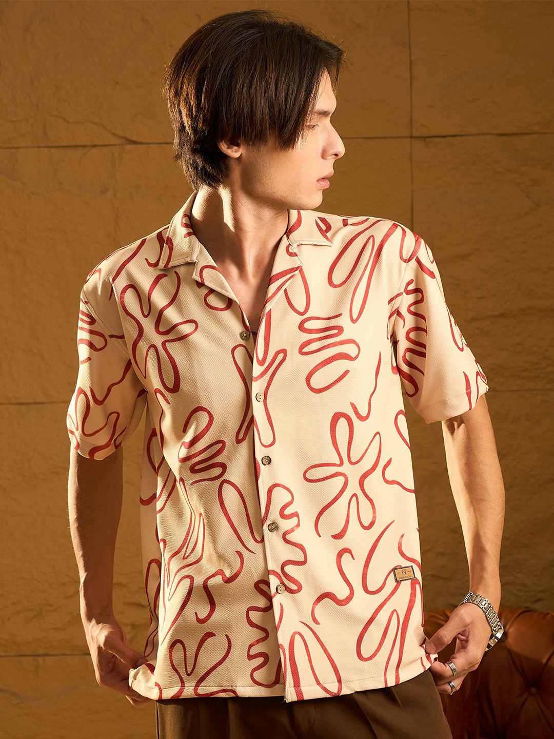 

DENNISON Abstract Printed Oversized Shirt, Beige