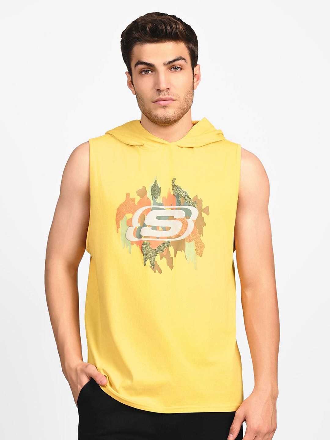 

Skechers Men Graphic Printed Hood Cotton T-shirt, Yellow
