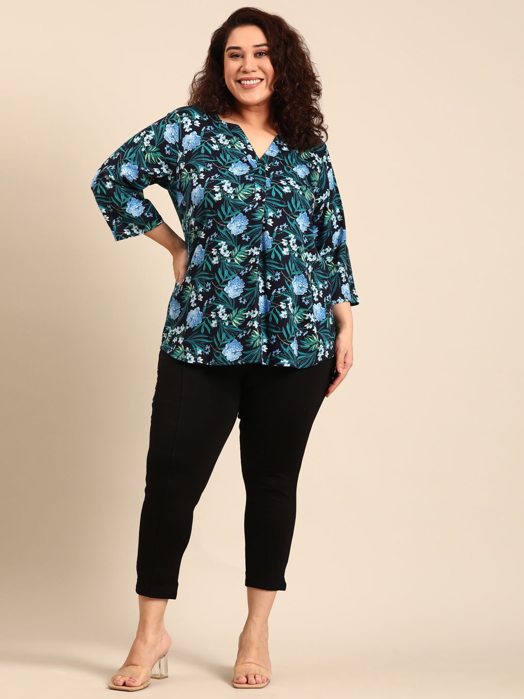 

The Pink Moon Floral Printed Plus Size Top, Black