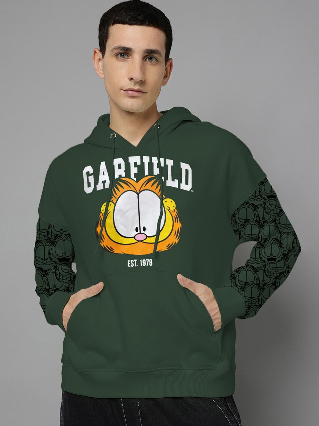 

Free Authority Men Cotton Garfield Graphic Printed Oversized Hoodie, Green
