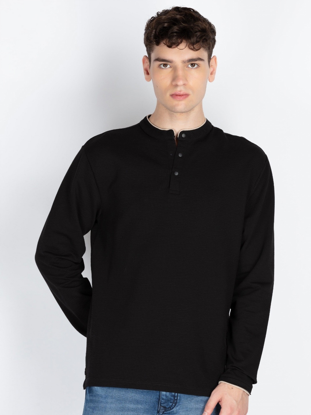 

Status Quo Men Henley Neck Pockets T-shirt, Black