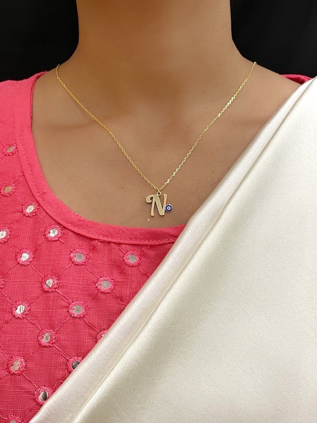 

Digital Dress Room Gold-Plated Evil Eye N-Alphabet Pendants with Chains